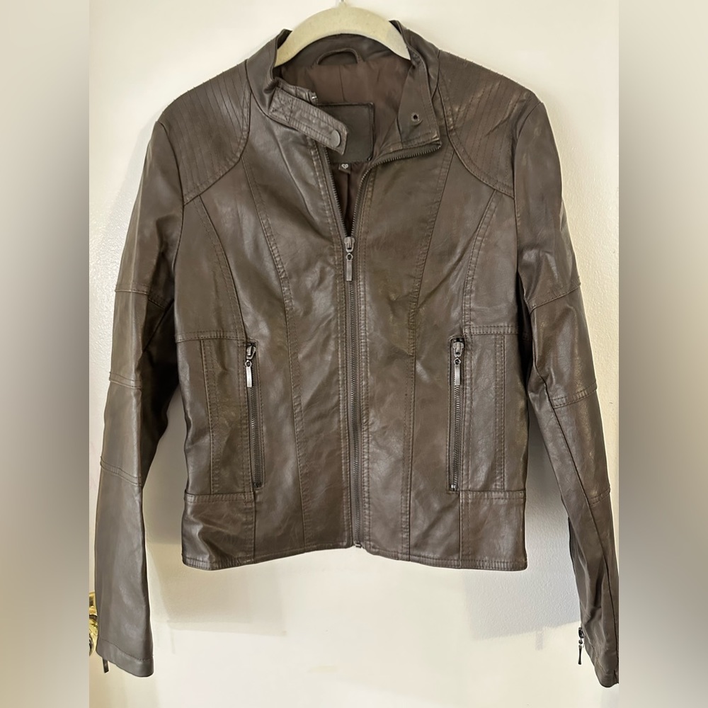 Max Jeans (Max Studio) Dark Brown Faux Leather Jacket Size Small
